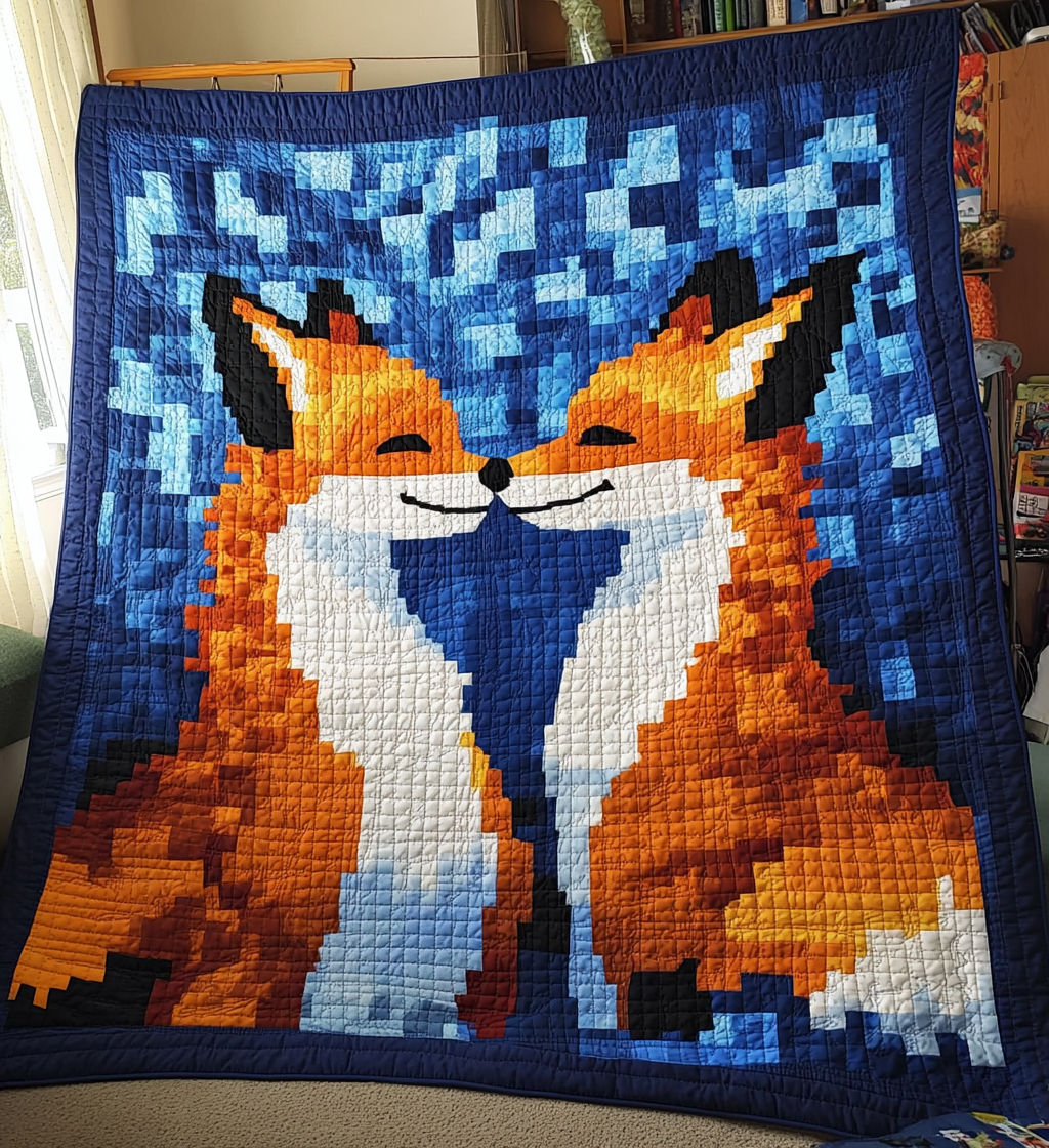 Fox Couple Quilted Blanket NCU0DV726