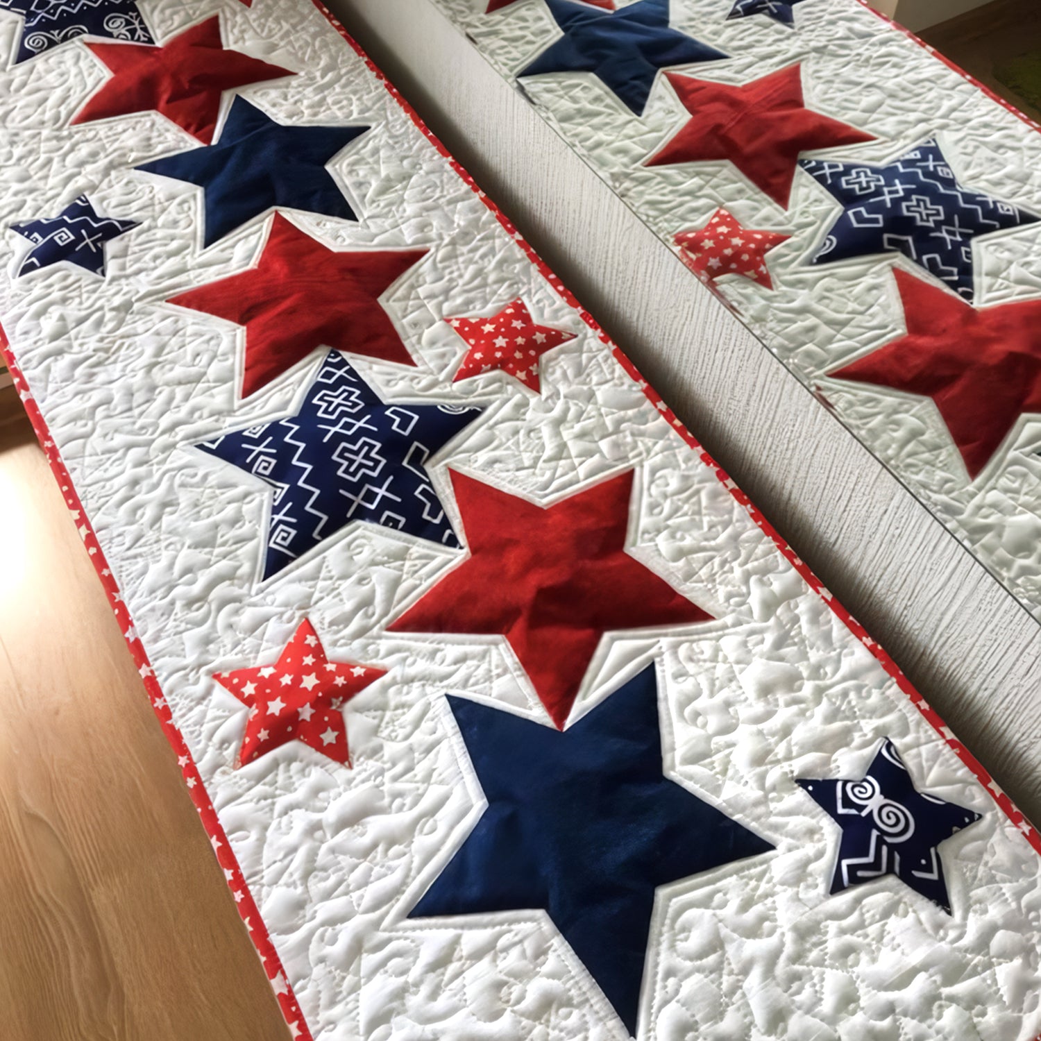 Freedom Stars Quilted Table Runner NCU0TH554