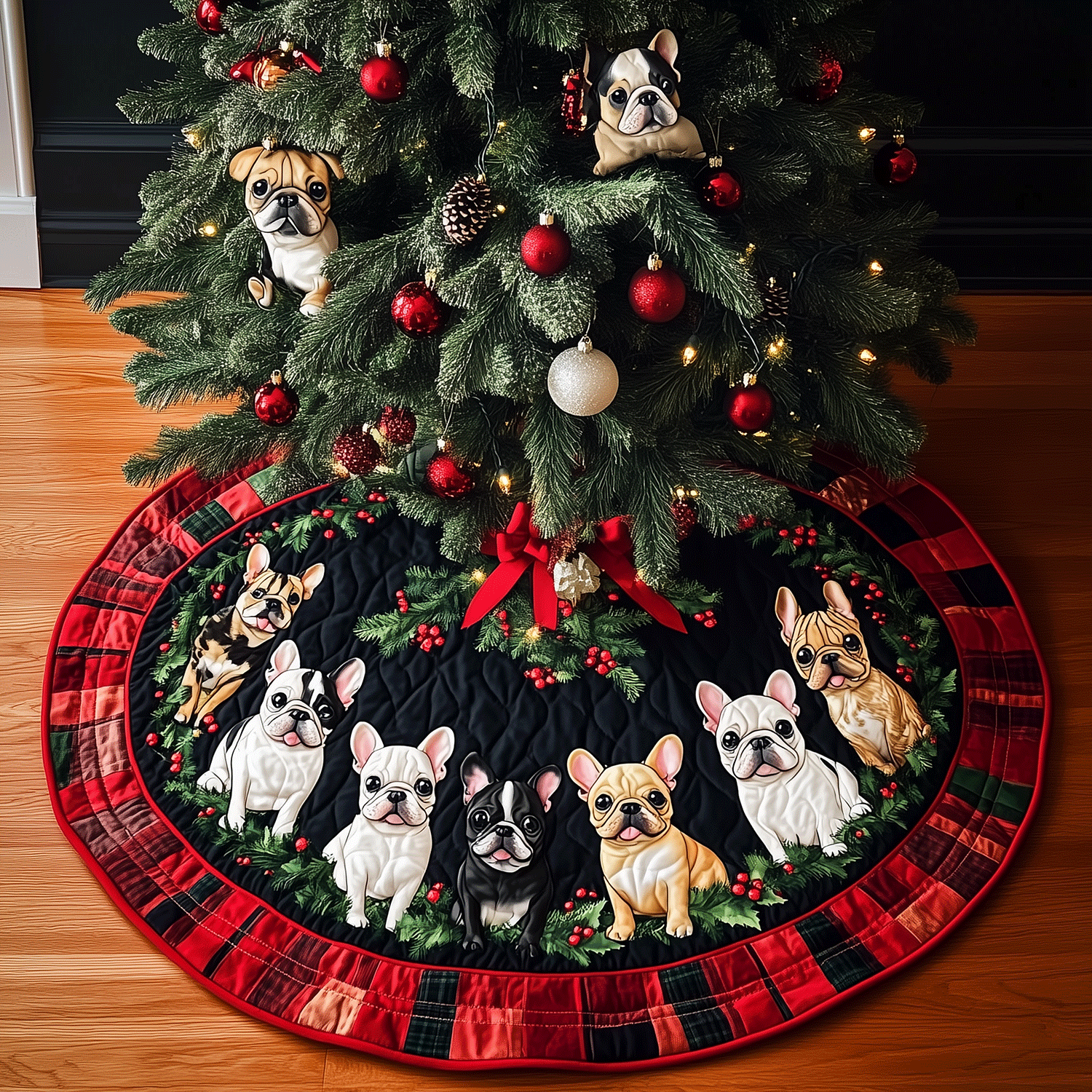 French Bulldog Cheer Quilted Christmas Tree Skirt NCU0TH1995