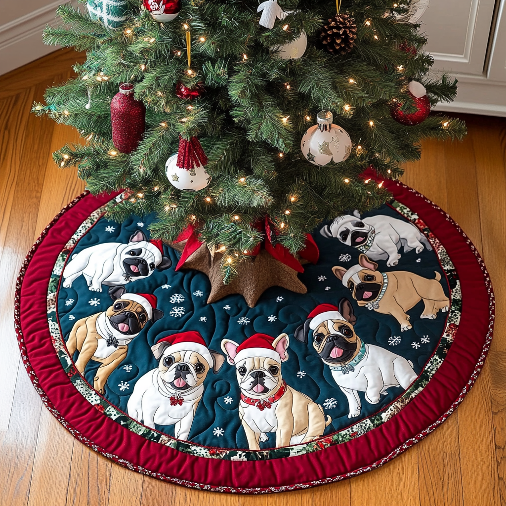 French Bulldog Christmas Charm Christmas Quilted Tree Skirt NCU0DK1965