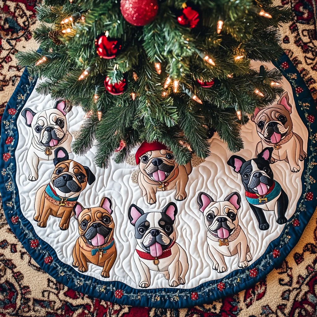 French Bulldog Christmas Joy Christmas Quilted Tree Skirt NCU0DK1961