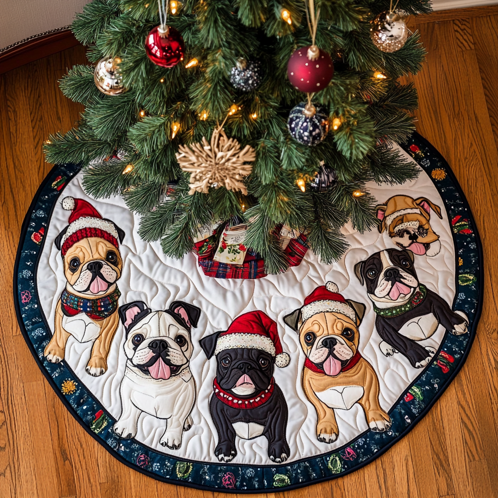 French Bulldog Holiday Joy Christmas Quilted Tree Skirt NCU0DK1959