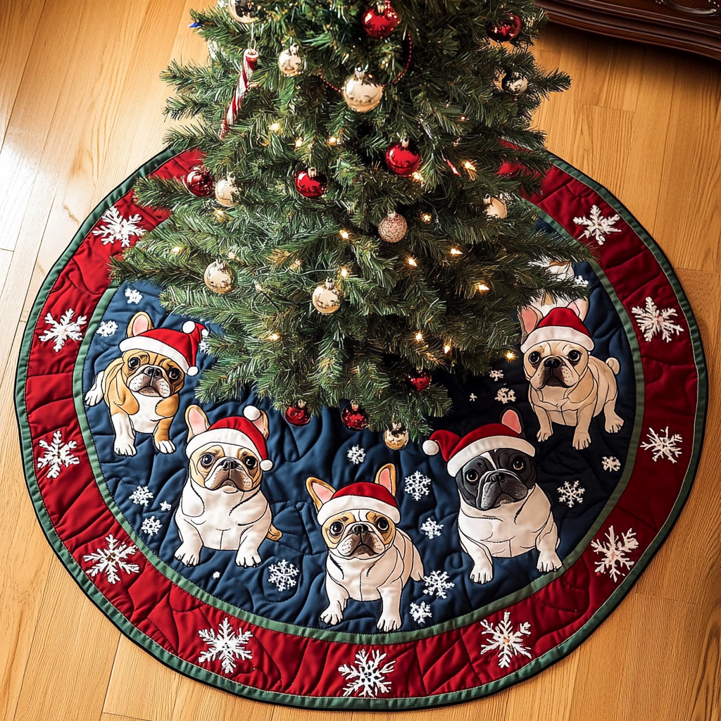 French Bulldog Holiday Spirit Christmas Quilted Tree Skirt NCU0DK1964