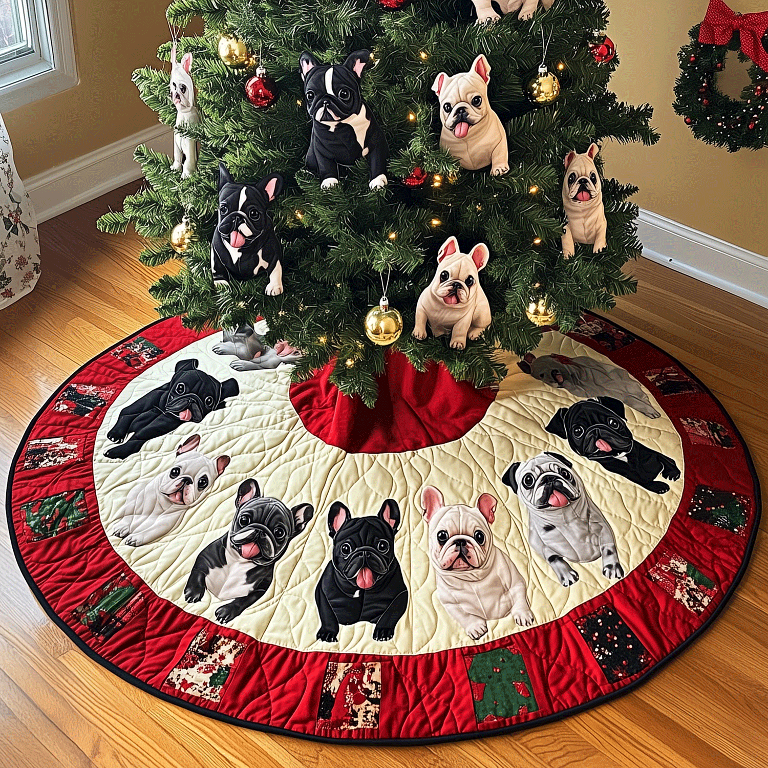 French Bulldog Joy Quilted Christmas Tree Skirt NCU0TH1998