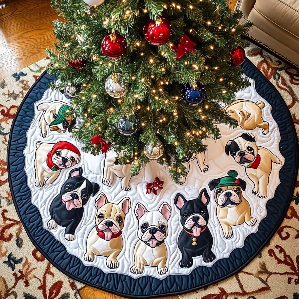 French Bulldog Noel Night Christmas Quilted Tree Skirt NCU0DK1960