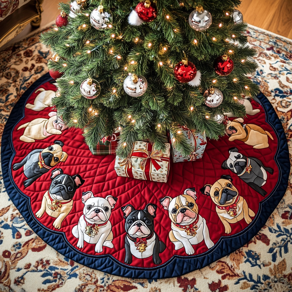 French Bulldog Xmas Joy Christmas Quilted Tree Skirt NCU0DK1963