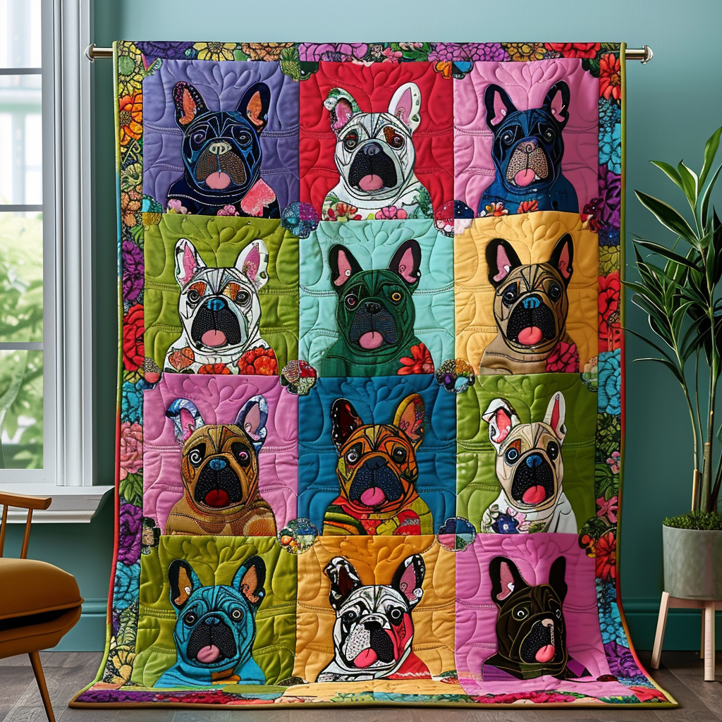 Frenchie Color Fest Quilted Blanket NCU0DK270