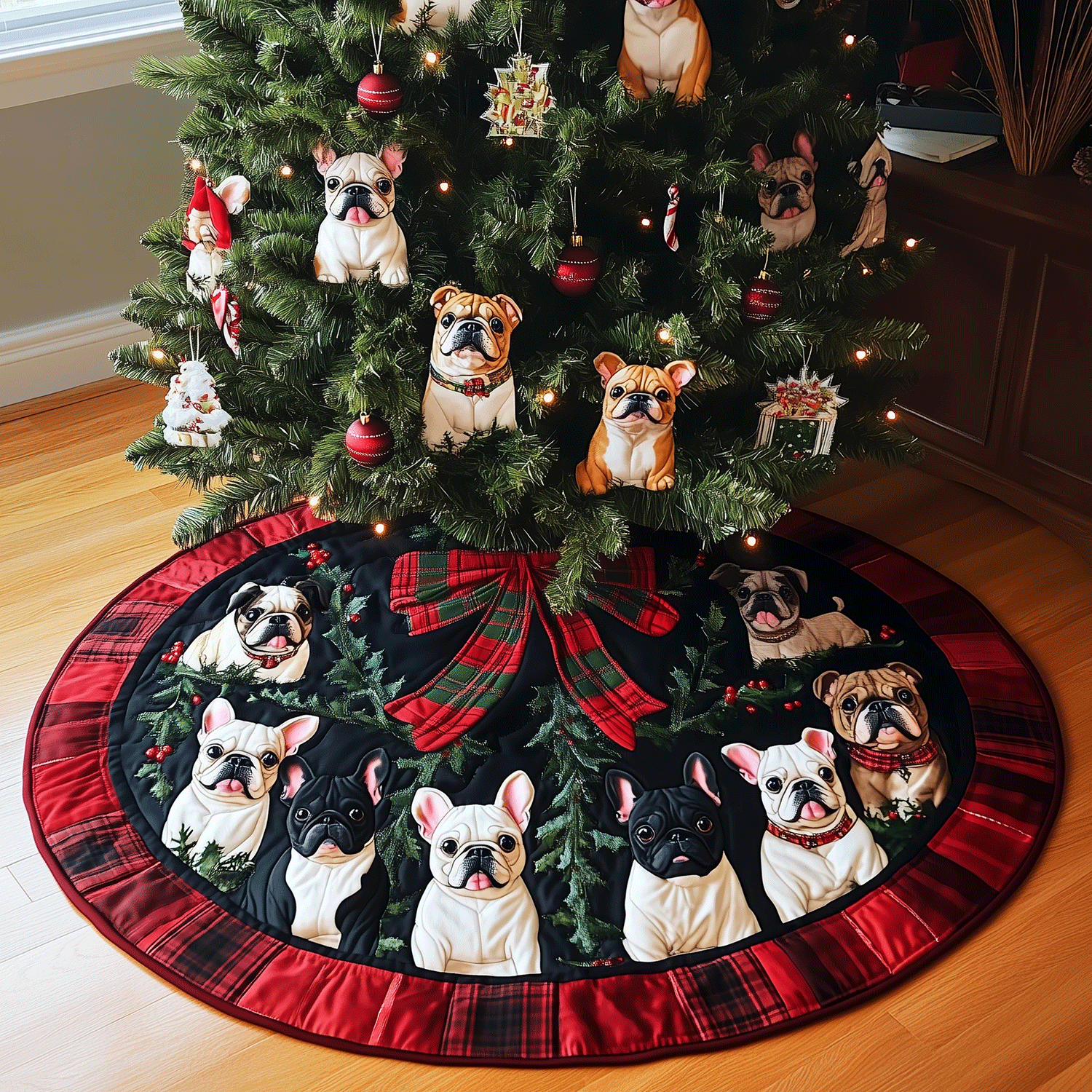 Frenchie Christmas Quilted Christmas Tree Skirt NCU0TH1997