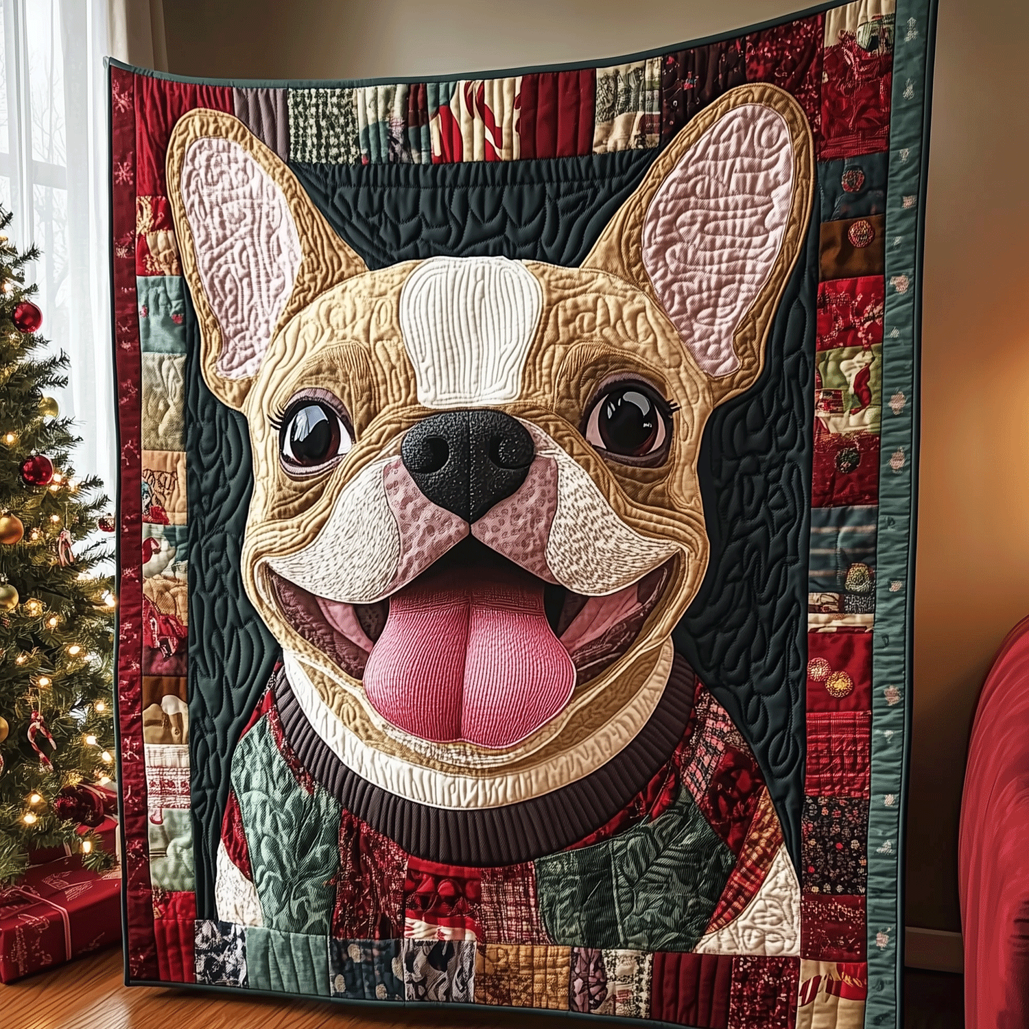 Frenchie Festive Fun Quilted Blanket NCU0TH2094