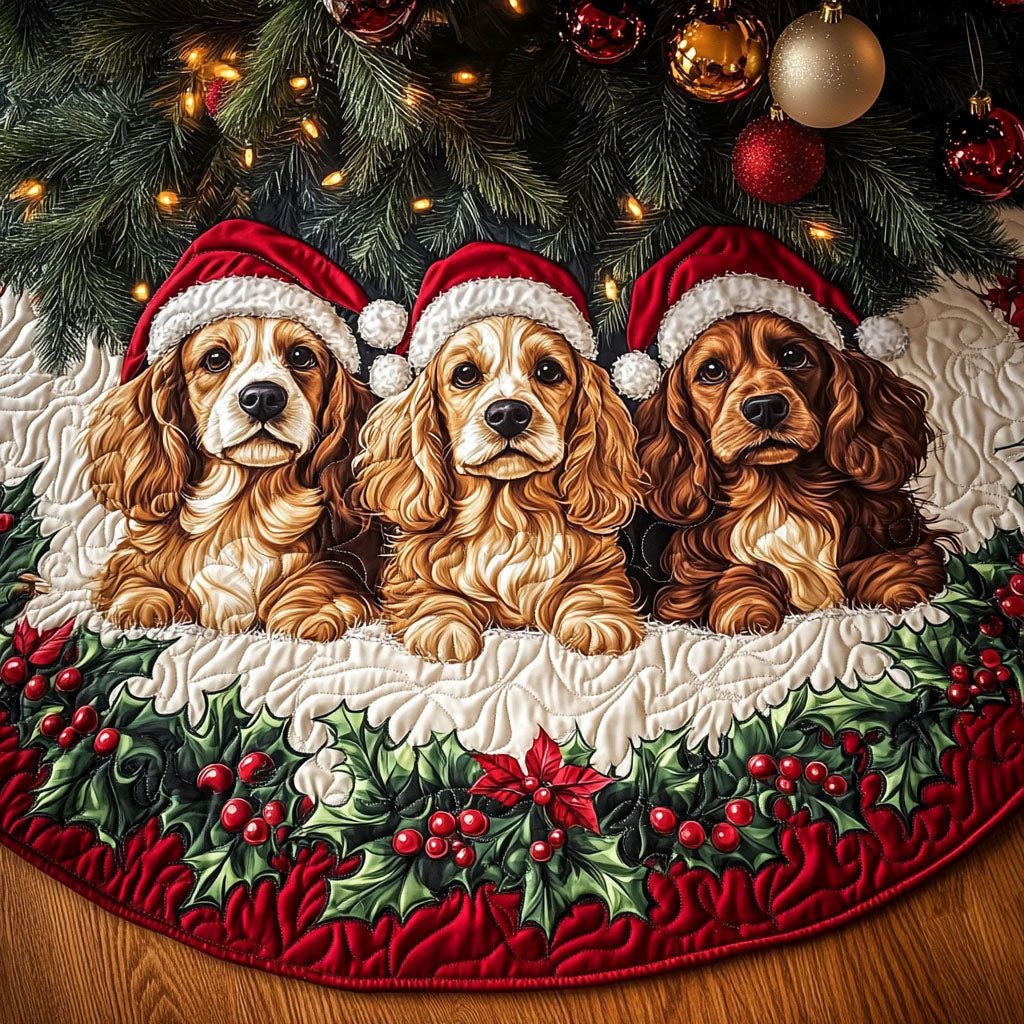 Friendly Spaniel Quilted Christmas Tree Skirt NCU0PT1656