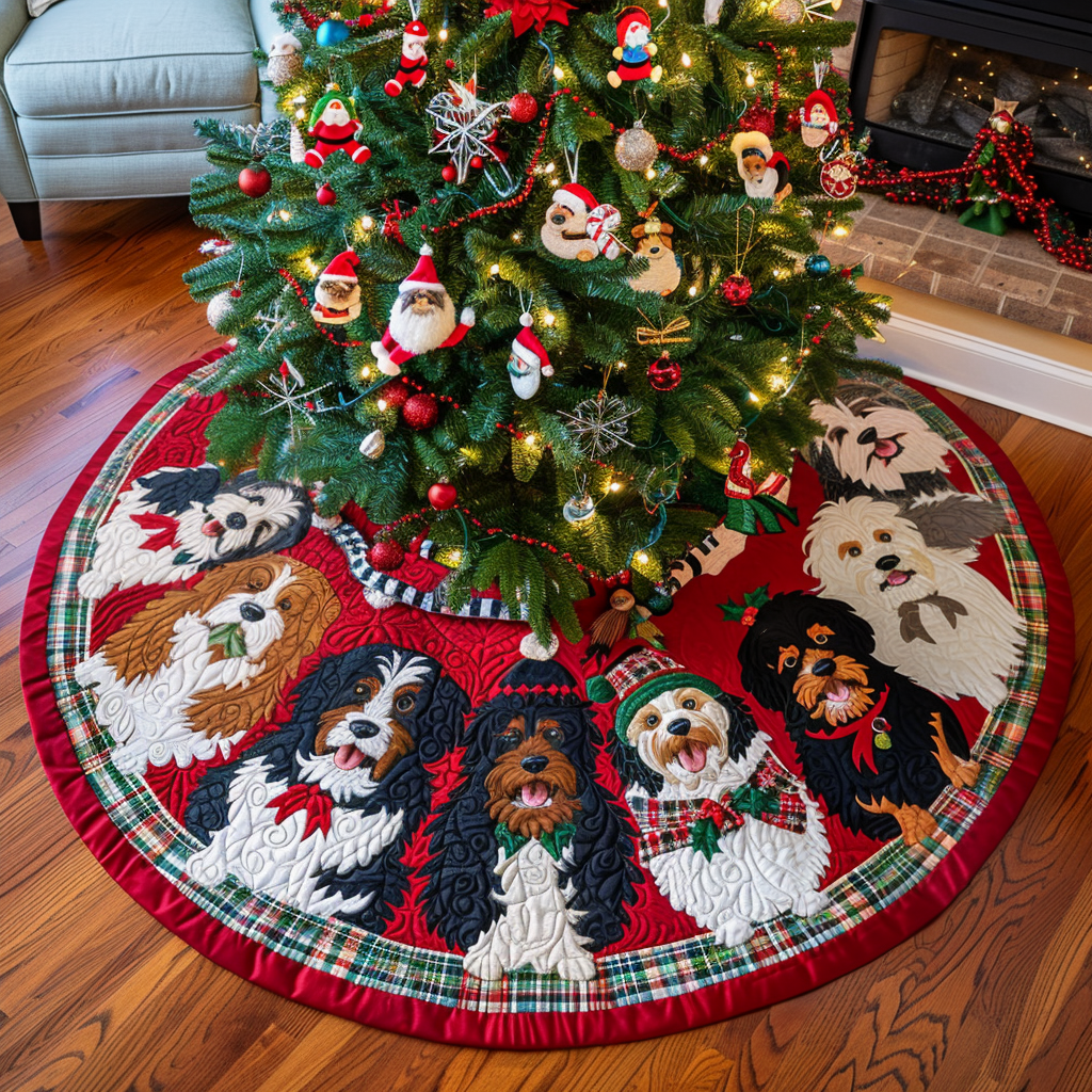 Frosty Bernedoodle Wonderland Christmas Quilted Tree Skirt NCU0DV1414