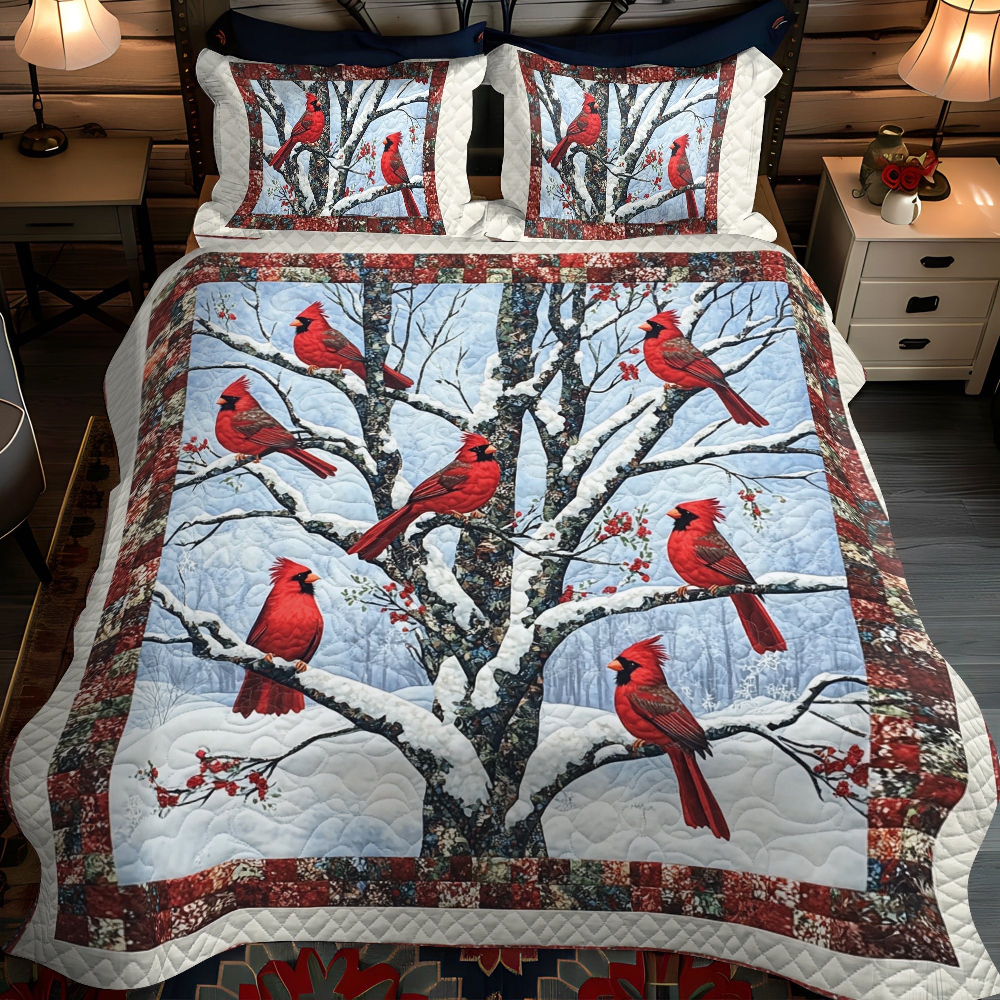 Frosty Birds Delight Quilted Bedding Set NCU0VH033