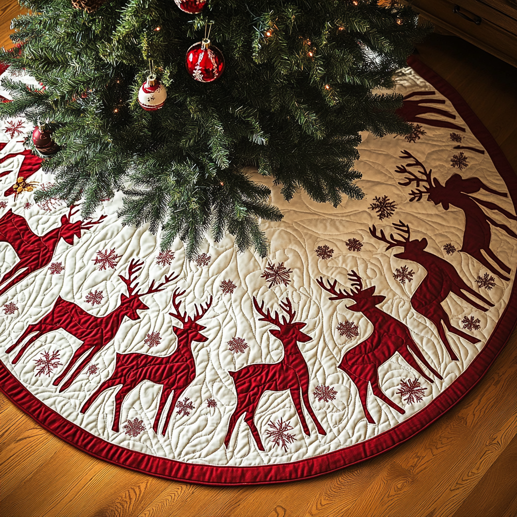 Frosty Forest Flight Christmas Quilted Tree Skirt NCU0DK1474