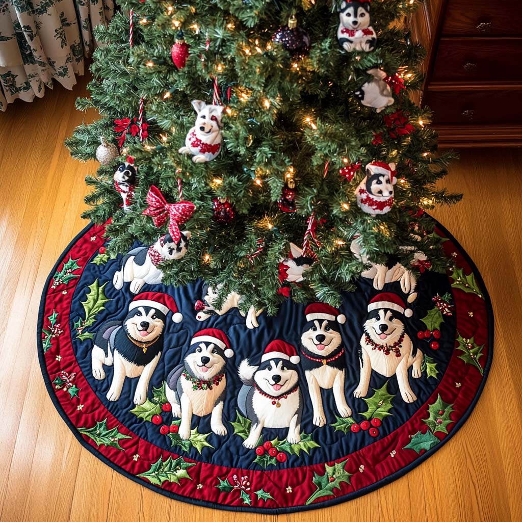 Frosty Husky Christmas Quilted Tree Skirt NCU0NT1678