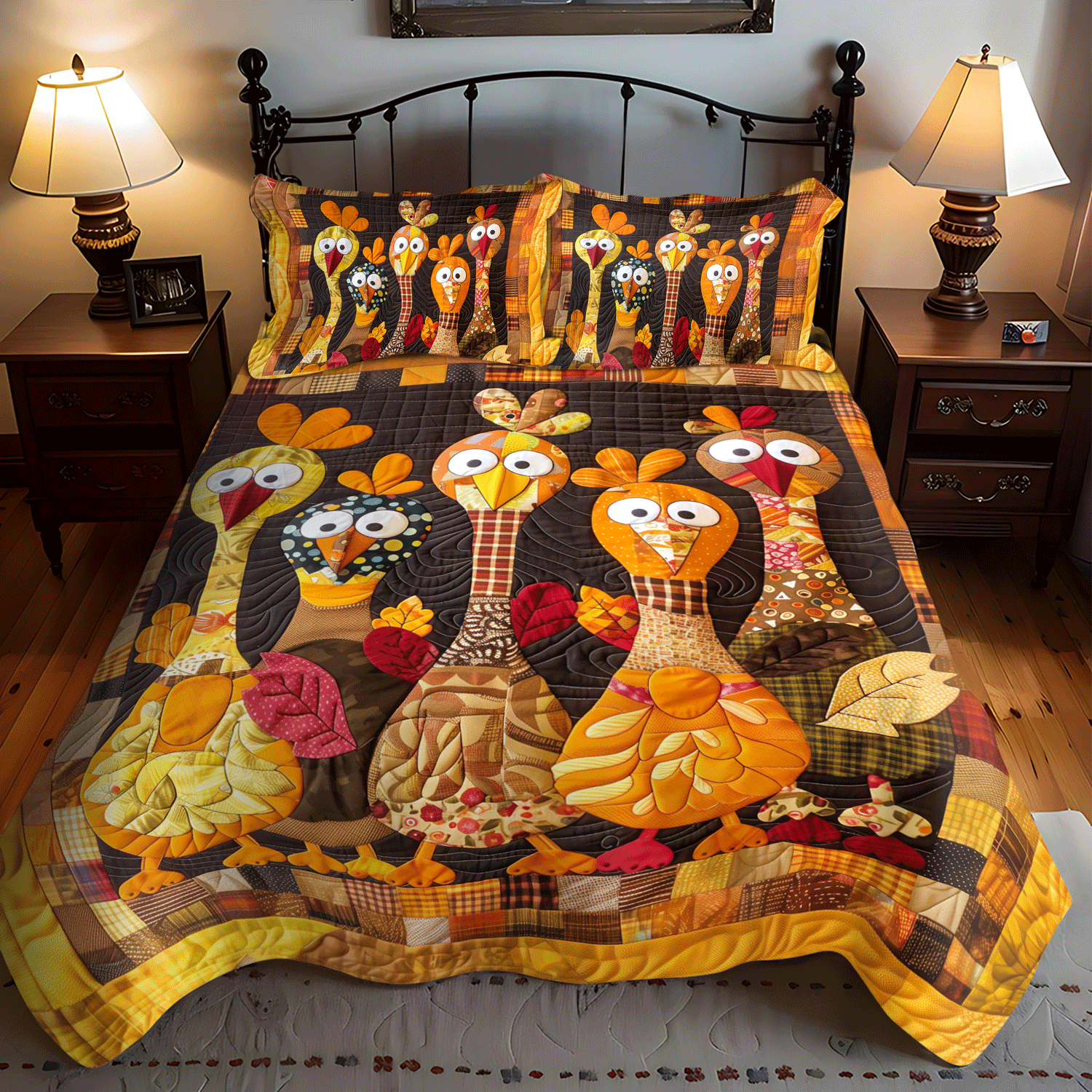 Funky Turkeys 3-Piece Quilted Bedding Set NCU0TH1103