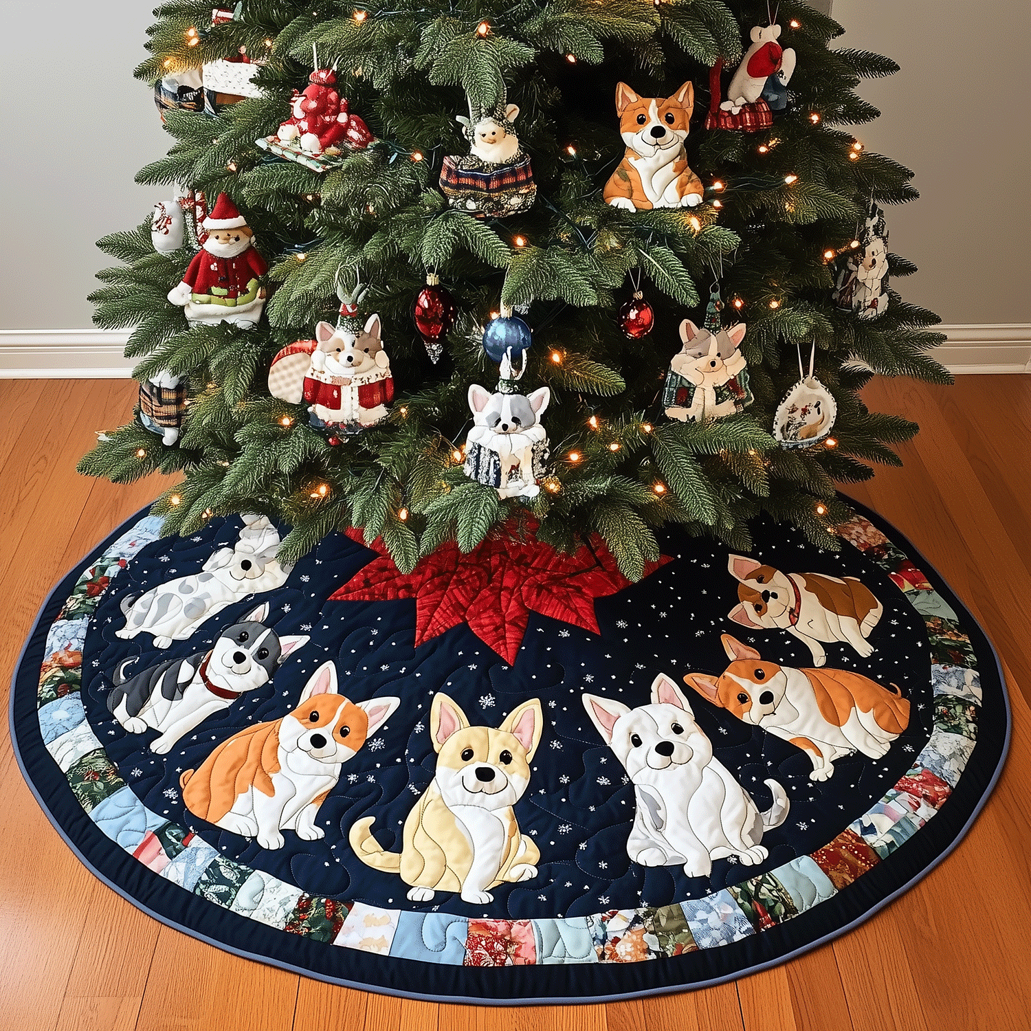 Furry Festive Friends Quilted Christmas Tree Skirt NCU0TH1970