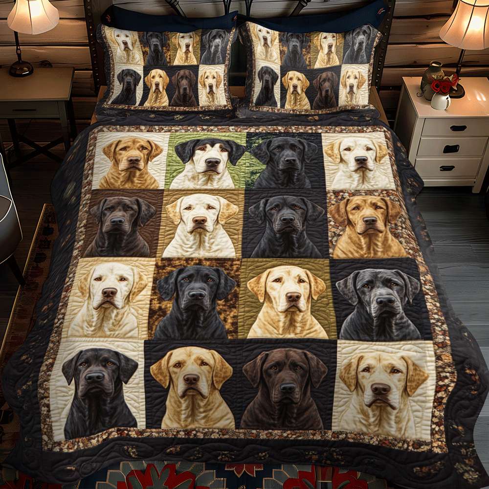 Furry Friend Labrador 3-Piece Quilted Bedding Set NCU0PD545