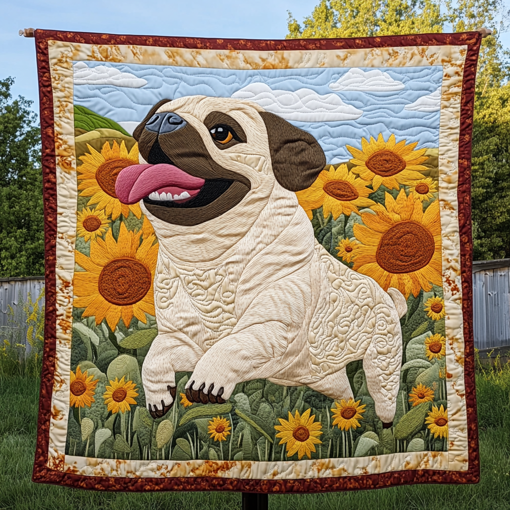 Furry Pug Friends Quilted Blanket NCU0DK1398