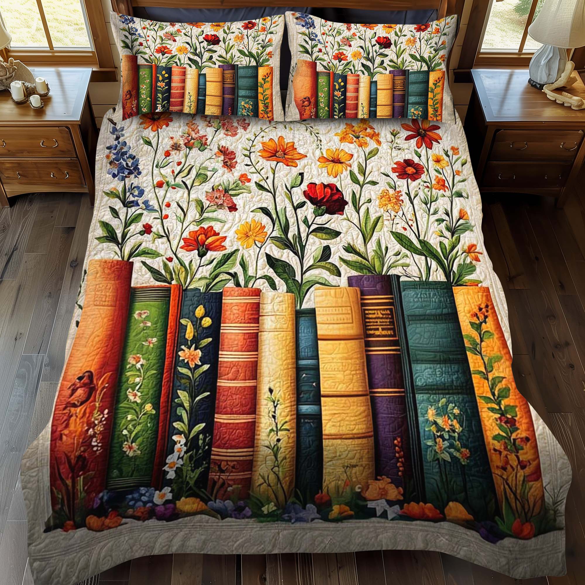 Garden Of Books 3-Piece Quilted Bedding Set NCU0NT1066