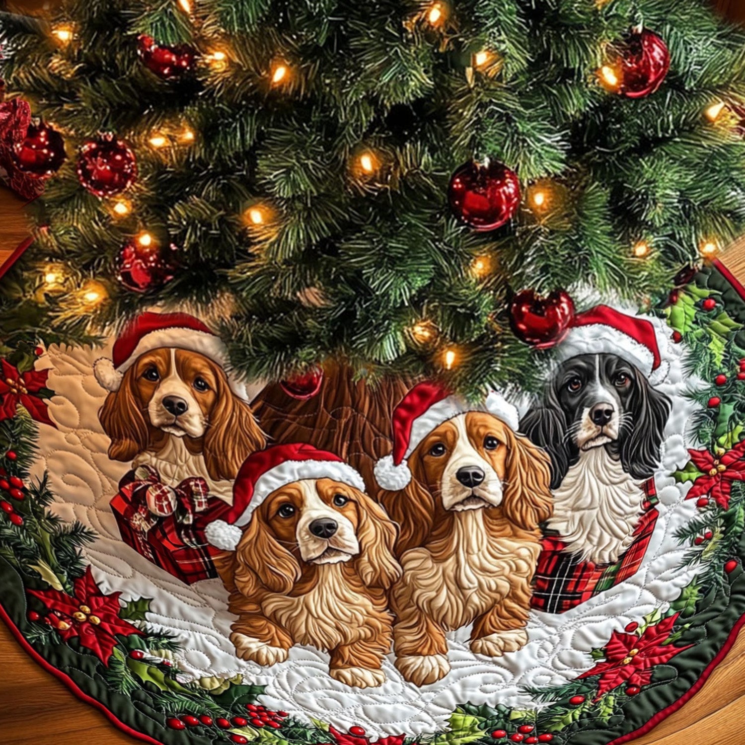 Gentle Spaniel Quilted Christmas Tree Skirt NCU0PT1696