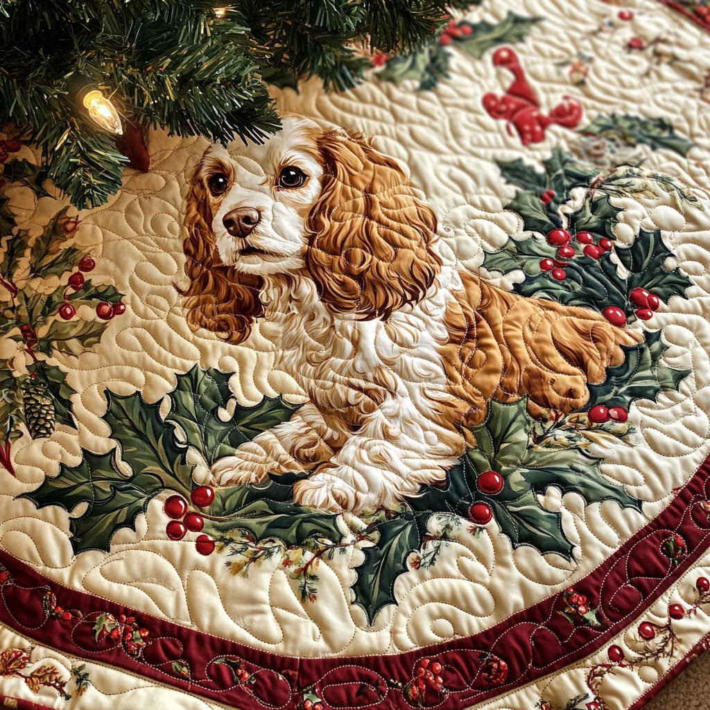 Gentle Whisker Spaniel Quilted Christmas Tree Skirt NCU0PT1657