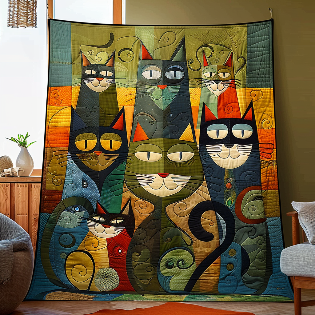 Geometric Cats Quilted Blanket NCU0NT072