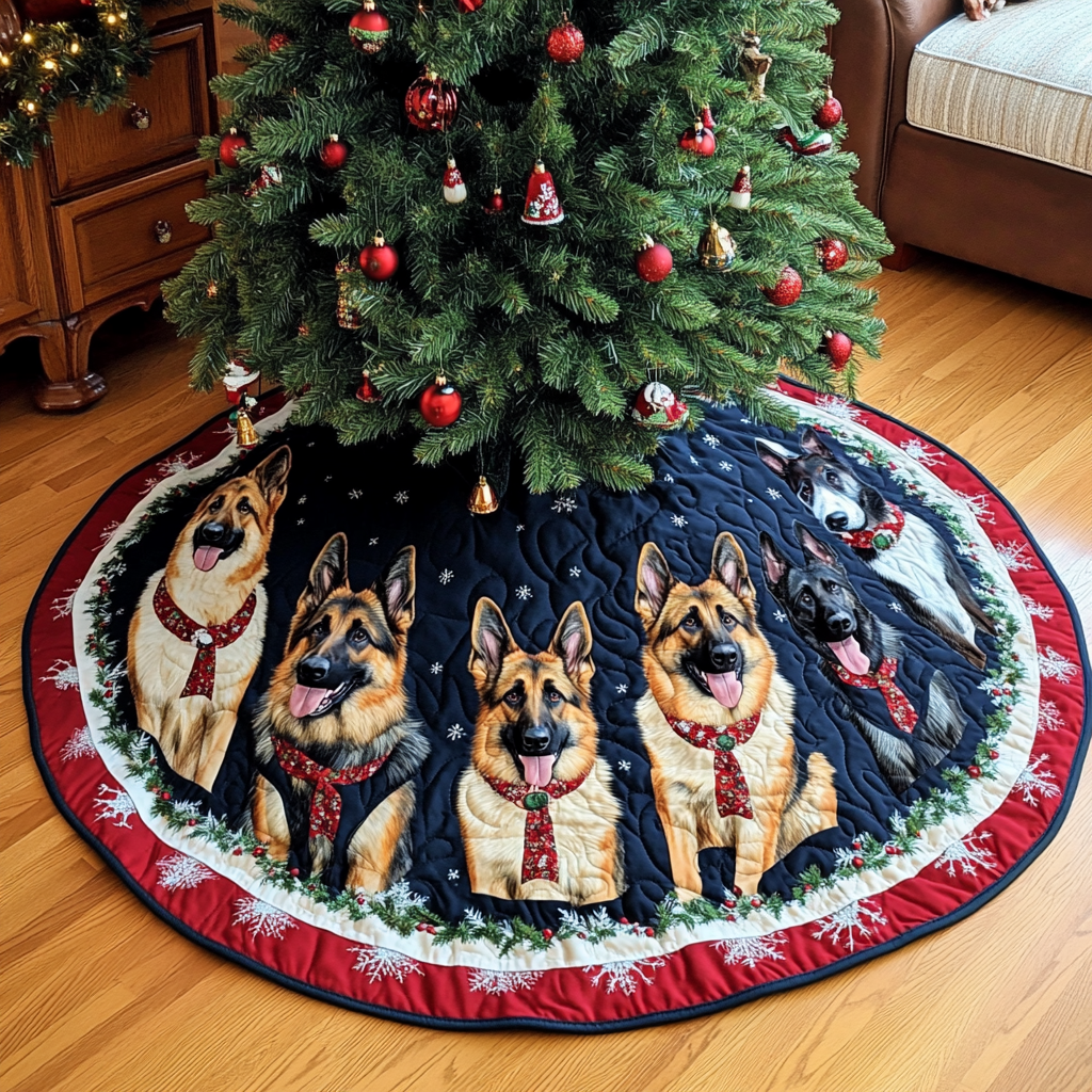 German Shepherd Holiday Joy Christmas Quilted Tree Skirt NCU0DK1824