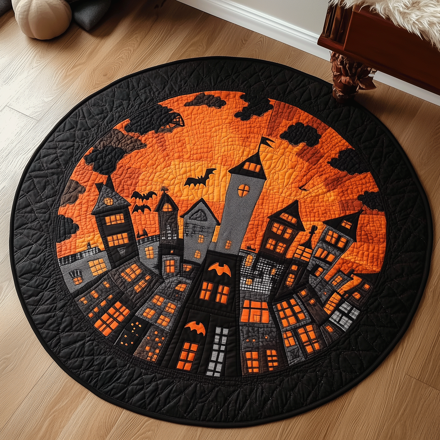 Ghostly Cityscape Quilted Round Mat NCU0TH1897