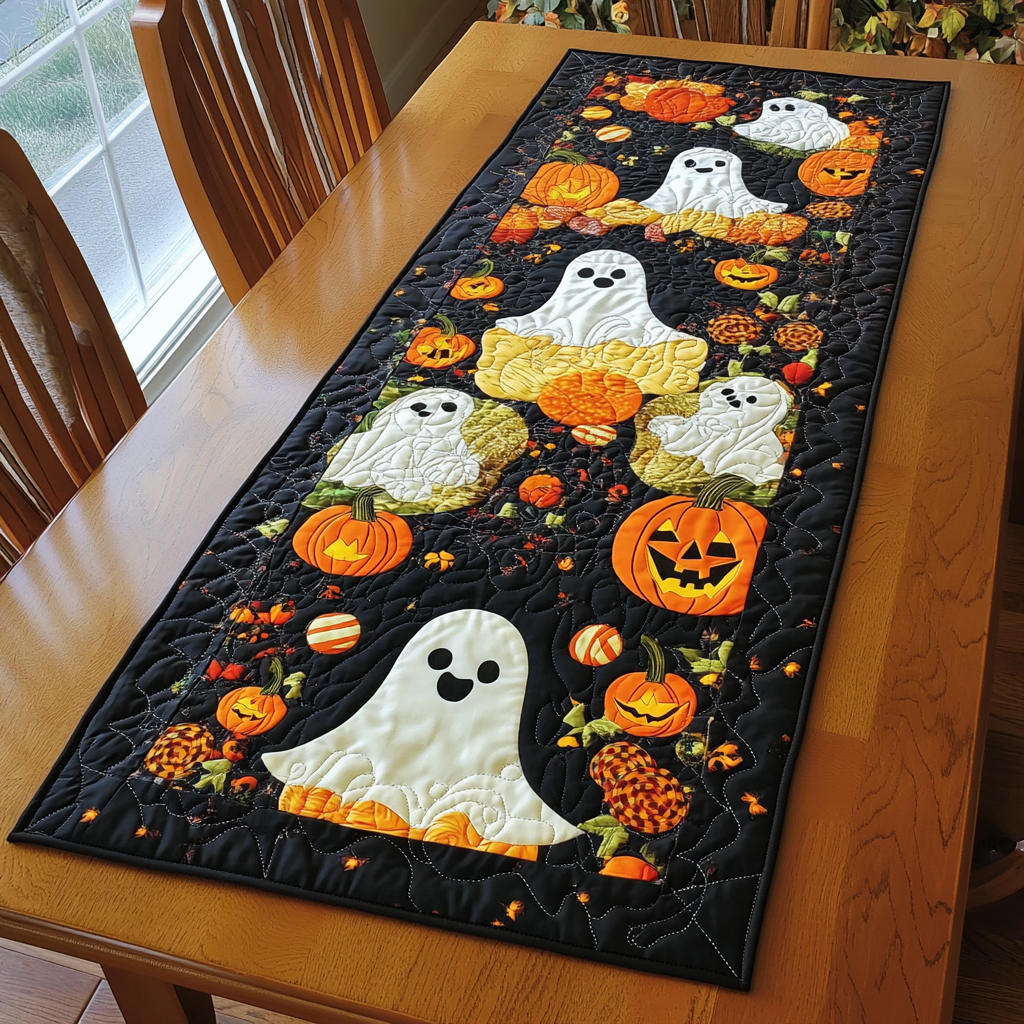 Ghoulish Halloween Quilted Table Runner NCU0PD687