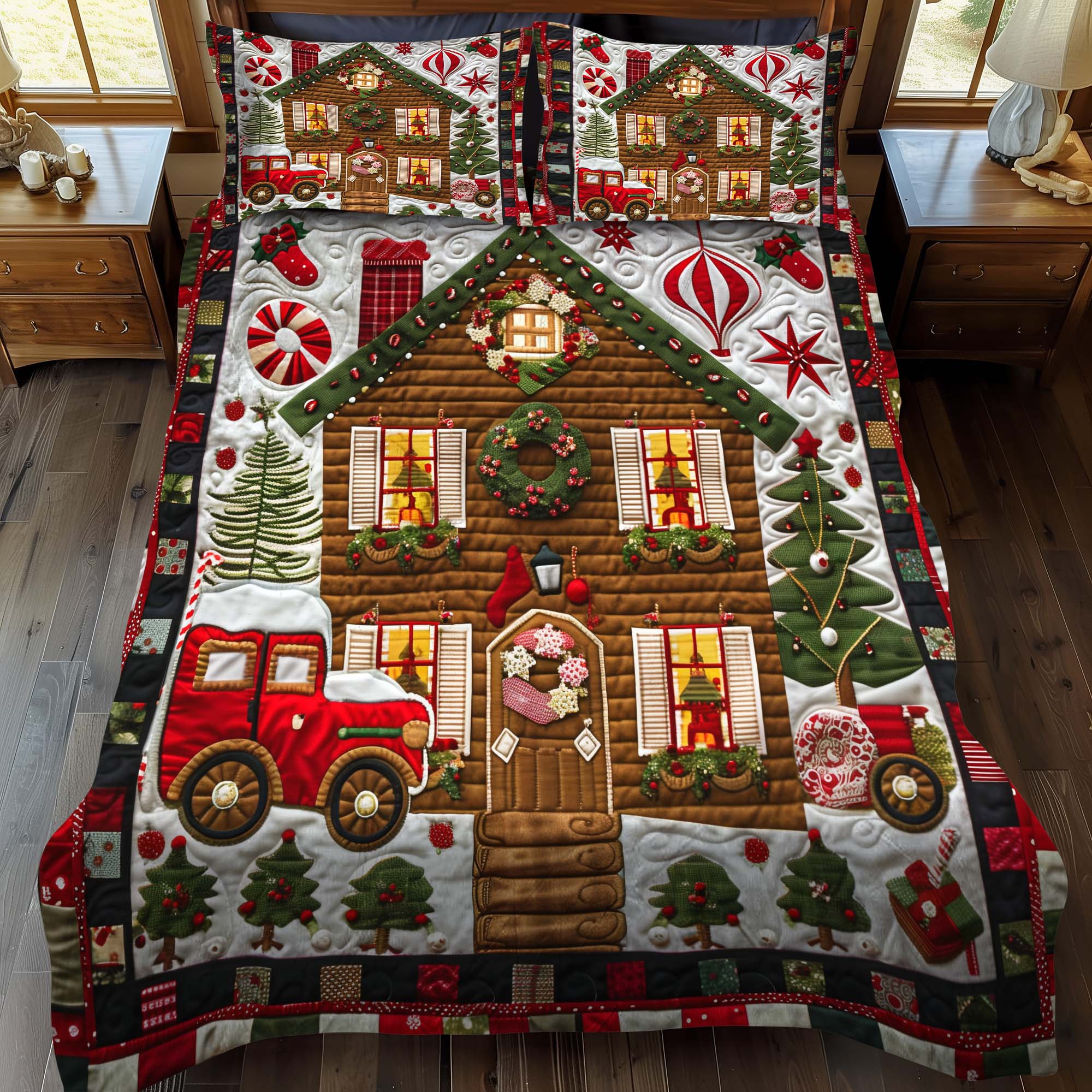 Gingerbread House 3-Piece Quilted Bedding Set NCU0NT046