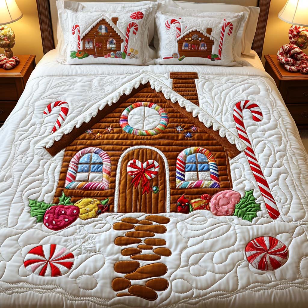 Gingerbread Haven 3-Piece Quilted Bedding Set NCU0NT1881