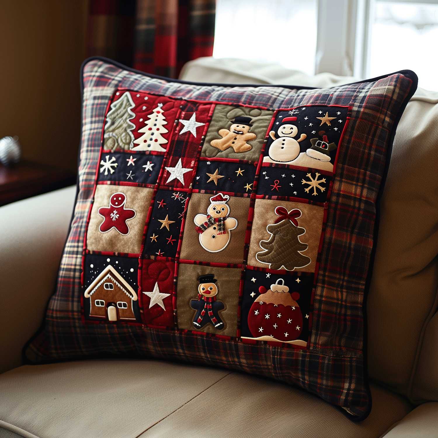 Gingerbread and Snow Quilted Pillow Case NCU0TH1127