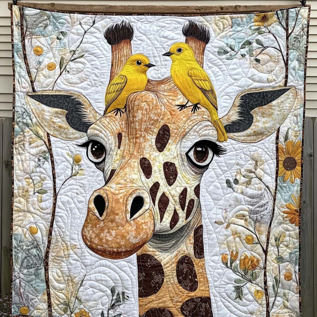 Giraffe With Feathered Friends Quilted Blanket NCU0NT880