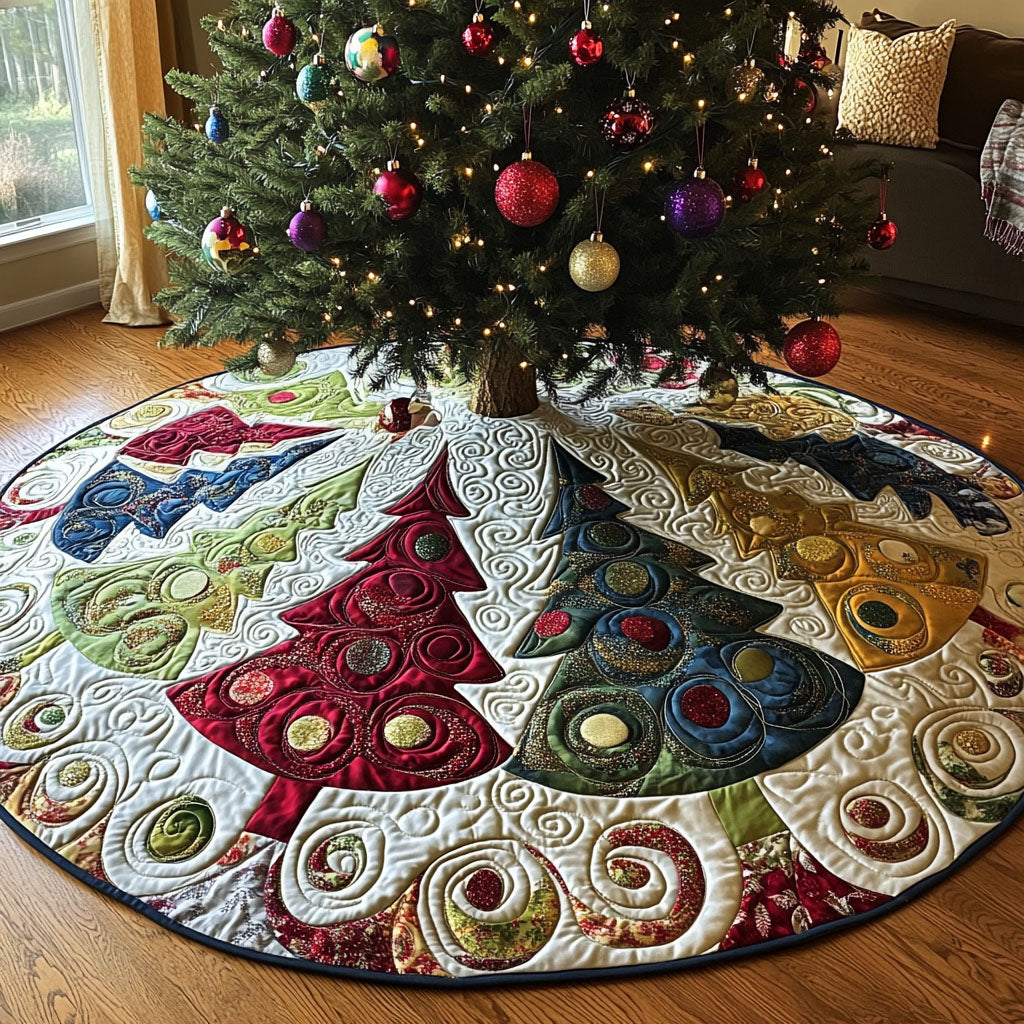 Glittering Tree Forest Quilted Christmas Tree Skirt NCU0PT1324