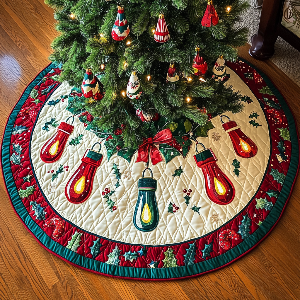 Glowing Garland Christmas Quilted Tree Skirt NCU0DK1373