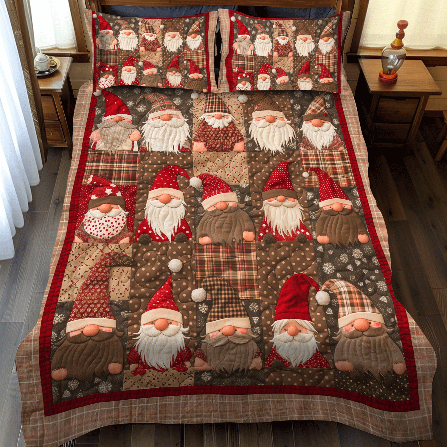 Christmas Gnome Quilted Bedding Set NCU0VT30