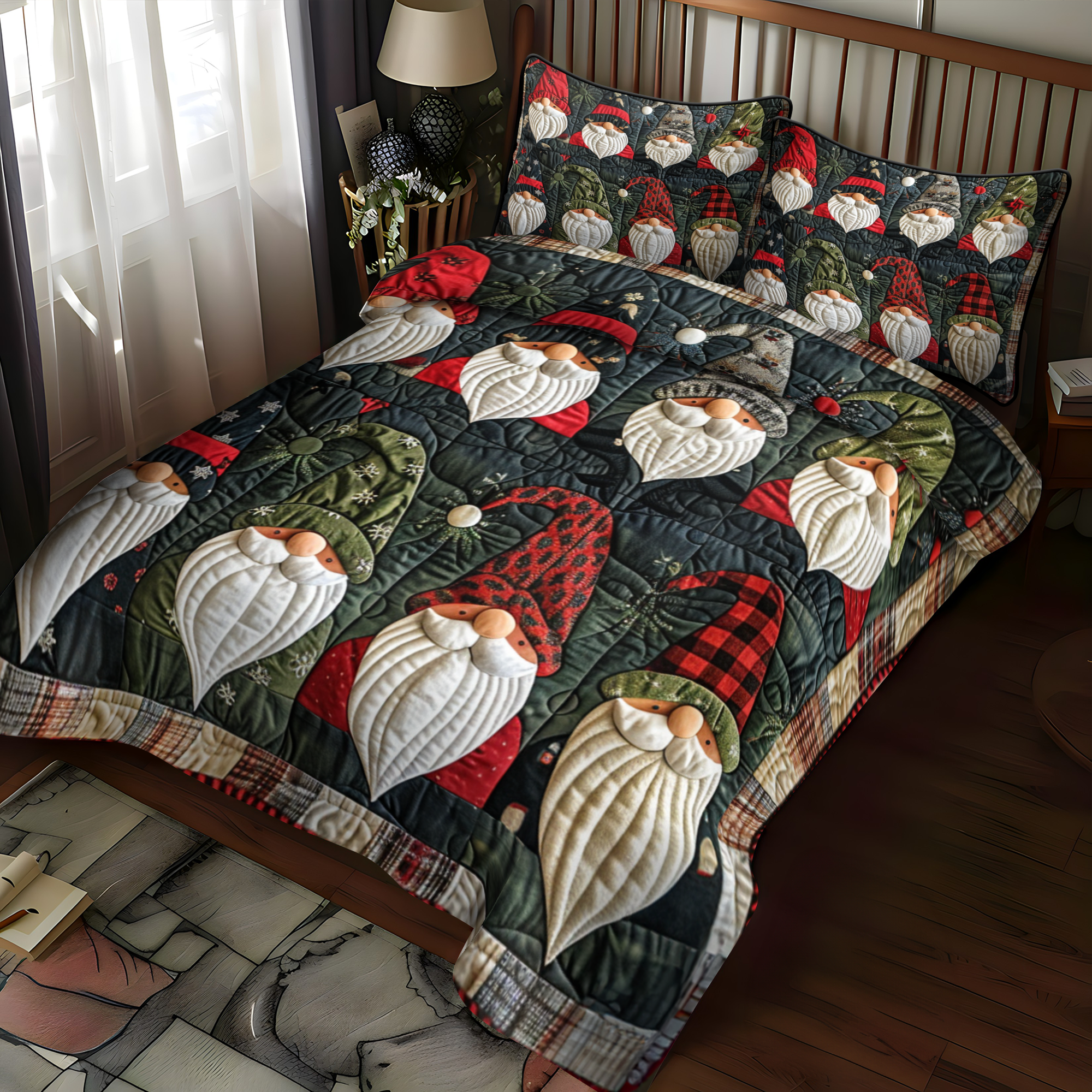 Gnome Gathering 3-Piece Quilted Bedding Set NCU0NT029