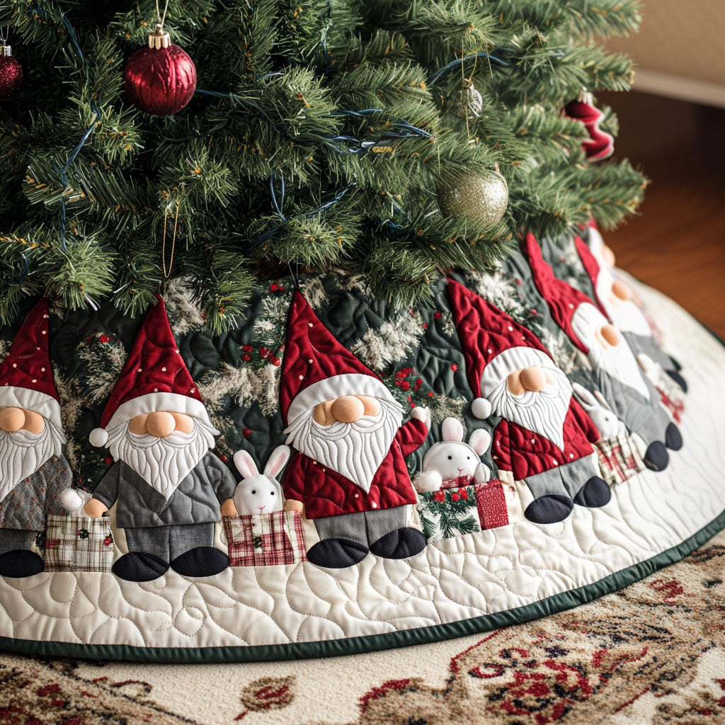 Gnome Sweet Home Quilted Christmas Tree Skirt NCU0PT1137