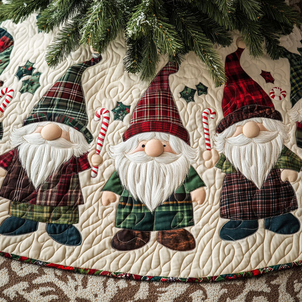 Gnome Wonderland Quilted Christmas Tree Skirt NCU0PT1138