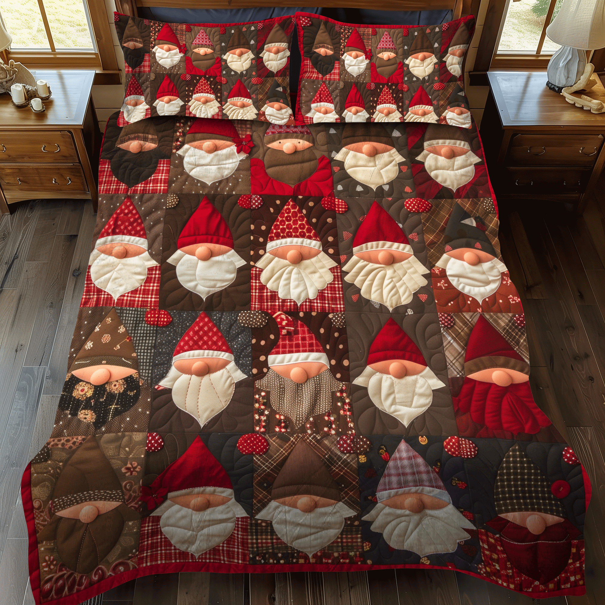 Gnome for the Holidays 3-Piece Quilted Bedding Set NCU0DV201