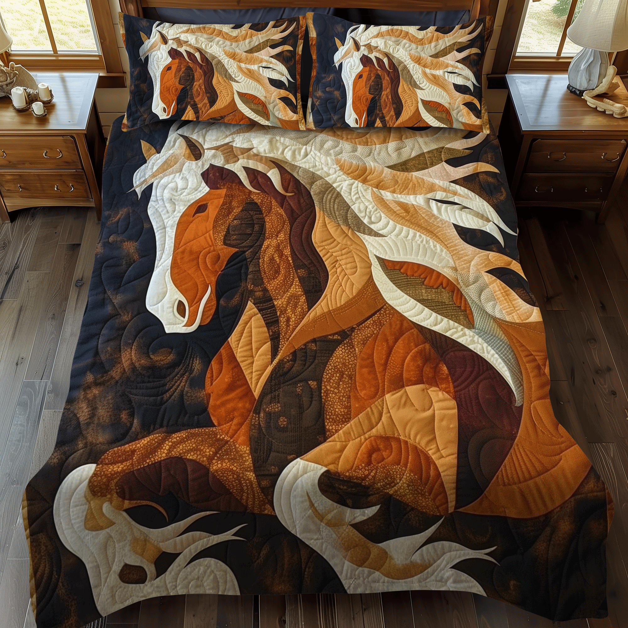 Golden Gallop 3-Piece Quilted Bedding Set NCU0DV310