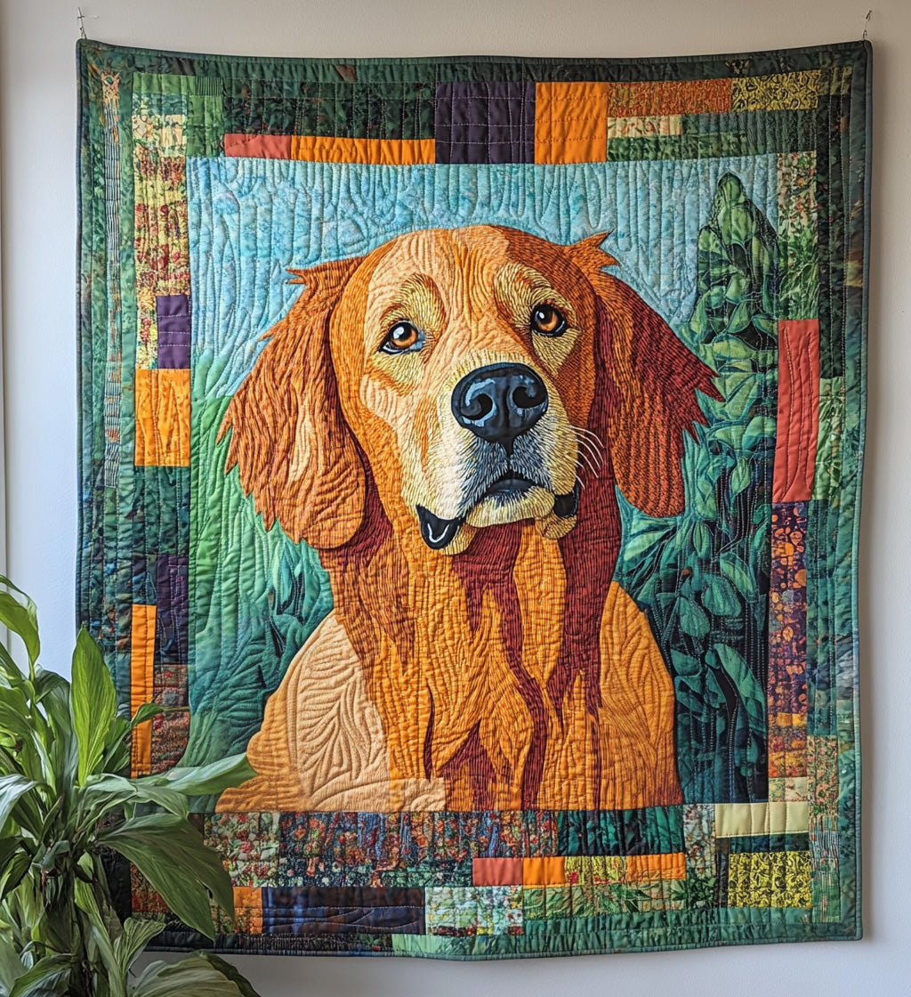 Golden Retriever in the Garden Quilted Blanket NCU0PT354