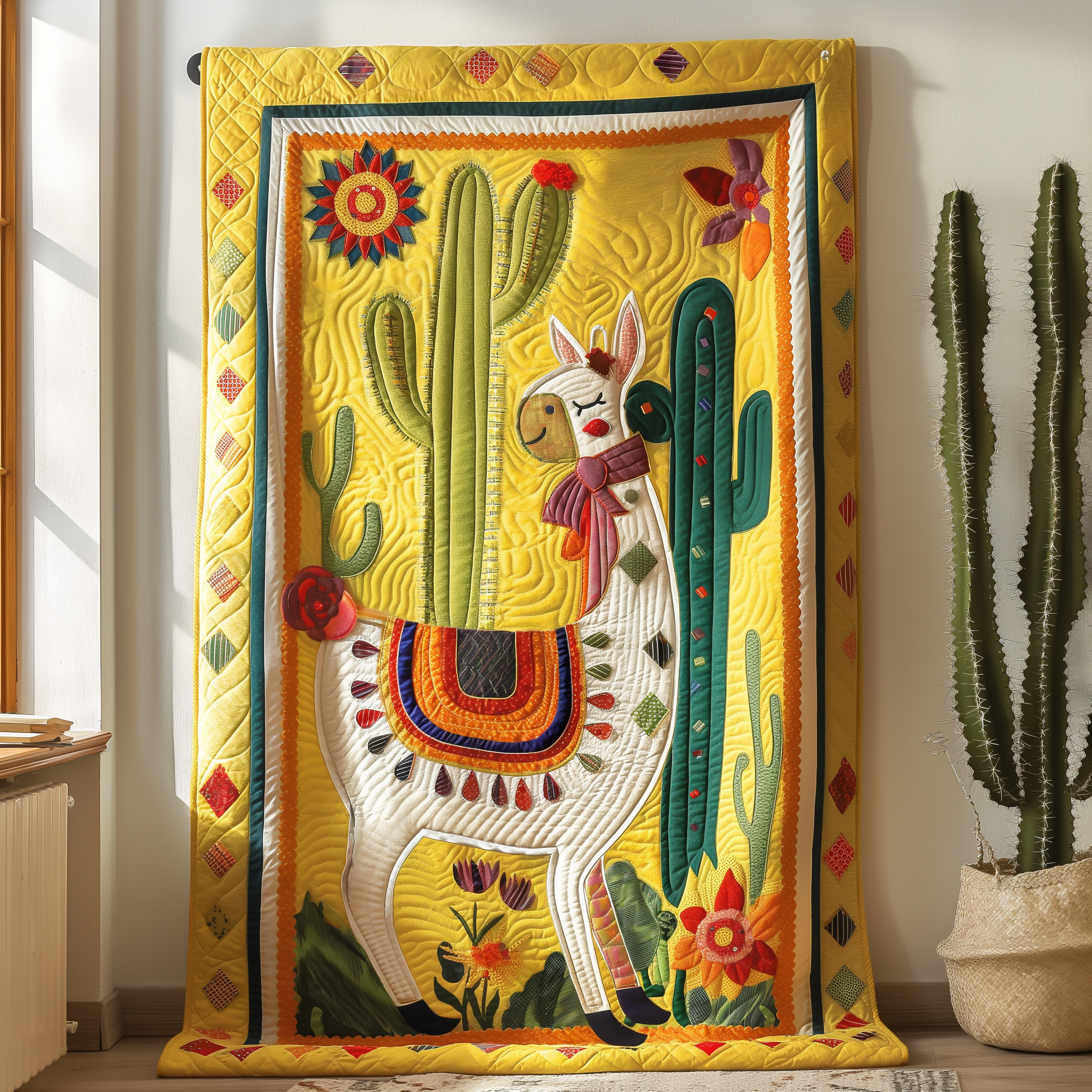 Golden Sun Llama Quilted Blanket NCU0TL296