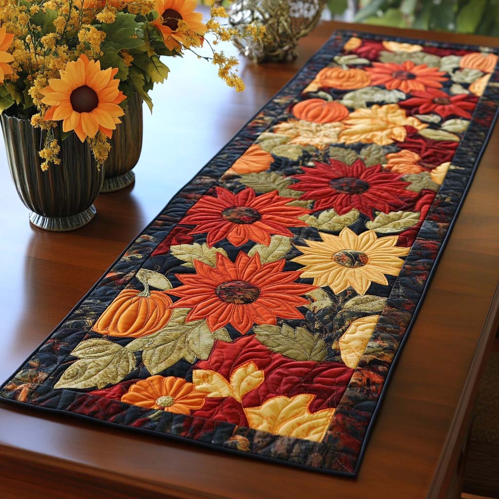 Golden Bloom Quilted Table Runner NCU0NT1457