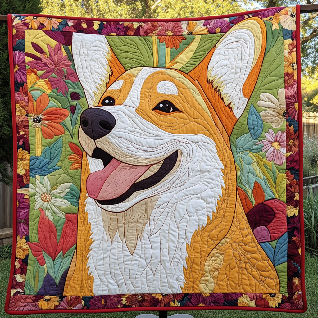 Golden Fields of Corgi Joy Quilted Blanket NCU0DK1563