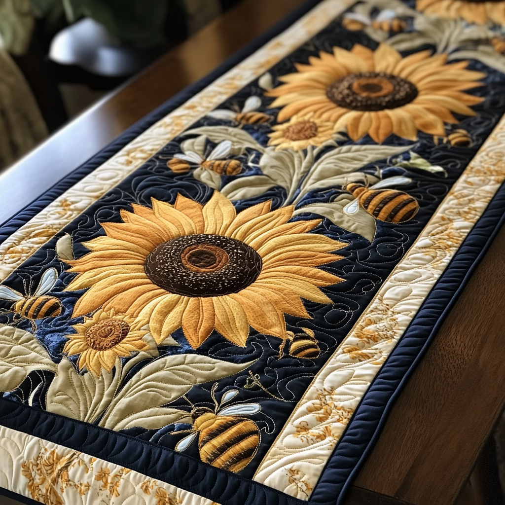 Golden Glow Quilted Table Runner NCU0VH144