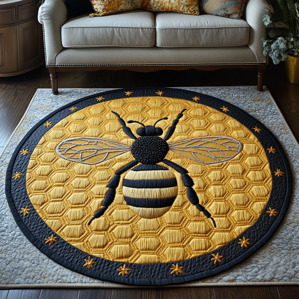 Golden Hive Whirl Quilted Round Mat NCU0DK1210