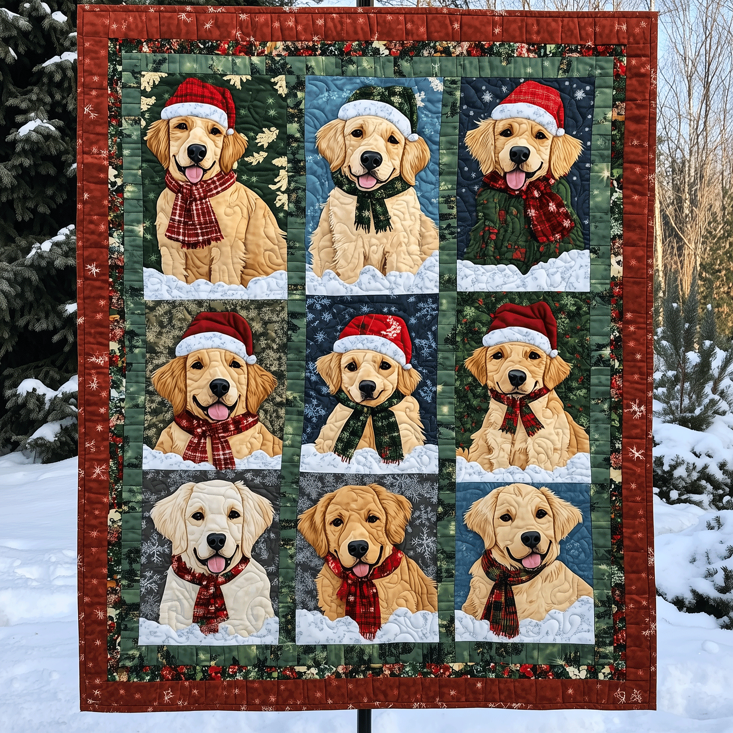 Golden Holiday Joy Art Quilt Hanging NCU0TH1592