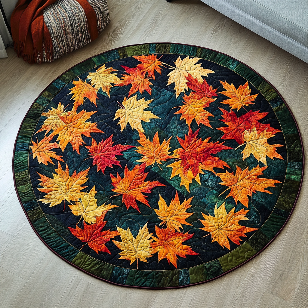 Golden Leaves Quilted Round Mat NCU0TL1356