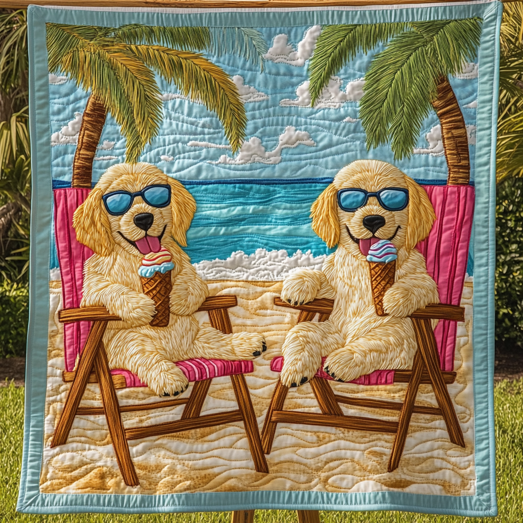 Golden Paws on a Sandy Beach Quilted Blanket NCU0DK1531